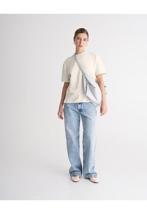 Camiseta Regular Algodón Crema Mujer Beige