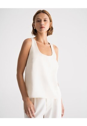 Camisa Equeleto Satín Crema Mujer Beige