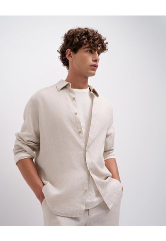 Camisa Manga Larga Regular Lino Caqui Hombre Beige PUNTO BLANCO