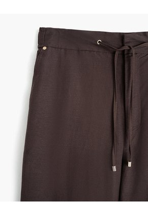 Pantalón Recto Tiro Lino Café Mujer Cafe