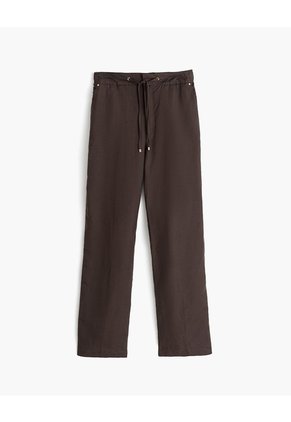 Pantalón Recto Tiro Lino Café Mujer Cafe