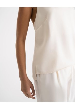 Camisa Equeleto Satín Crema Mujer Beige