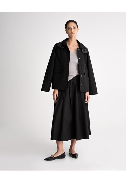 Falda Midi Tiro Alto Algodón Negra Mujer Negro