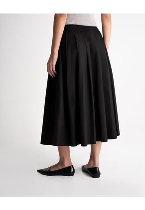 Falda Midi Tiro Alto Algodón Negra Mujer Negro