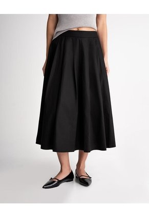 Falda Midi Tiro Alto Algodón Negra Mujer Negro