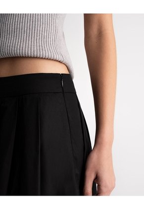 Falda Midi Tiro Alto Algodón Negra Mujer Negro