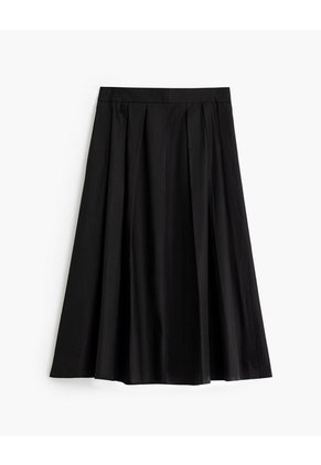 Falda Midi Tiro Alto Algodón Negra Mujer Negro