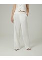 Pantalón Wide Leg Tiro Alto Crudo Mujer Beige de PUNTO BLANCO