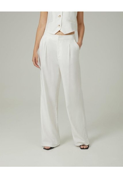 Pantalón Wide Leg Tiro Alto Crudo Mujer Beige