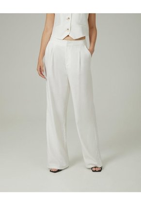 Pantalón Wide Leg Tiro Alto Crudo Mujer Beige