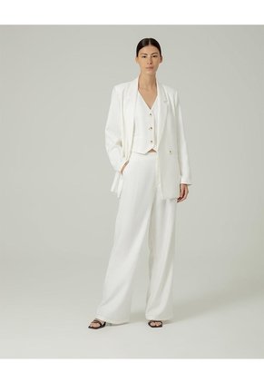 Pantalón Wide Leg Tiro Alto Crudo Mujer Beige