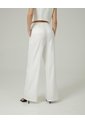 Pantalón Wide Leg Tiro Alto Crudo Mujer Beige de PUNTO BLANCO