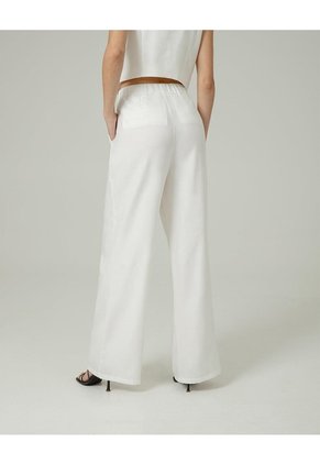 Pantalón Wide Leg Tiro Alto Crudo Mujer Beige