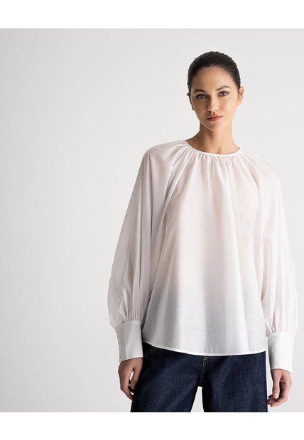 Camisa Manga Larga Oversize Crudo Mujer Beige