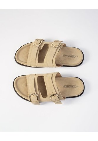 Sandalias Cuero Gamuza Beige Mujer Beige PUNTO BLANCO