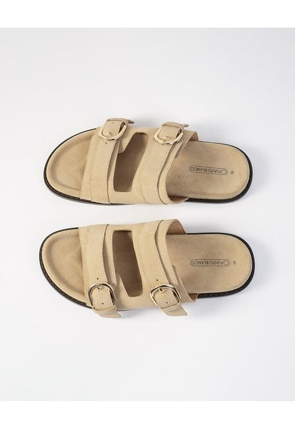 Sandalias Cuero Gamuza Beige Mujer Beige