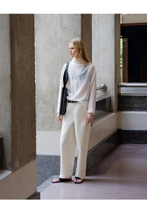 Pantalón Wide Leg Tiro Alto Crema Mujer Beige