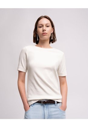 Camiseta Slim Rib Algodón Crudo Mujer Beige