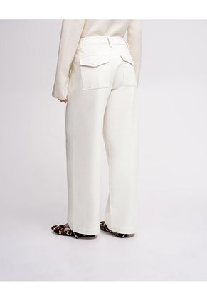 Pantalón Wide Leg Tiro Alto Crema Mujer Beige