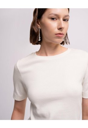 Camiseta Slim Rib Algodón Crudo Mujer Beige