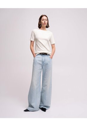 Camiseta Slim Rib Algodón Crudo Mujer Beige