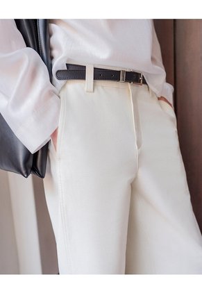 Pantalón Wide Leg Tiro Alto Crema Mujer Beige