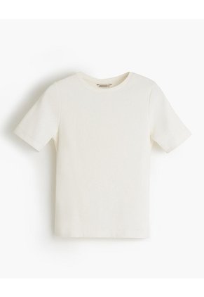 Camiseta Slim Rib Algodón Crudo Mujer Beige