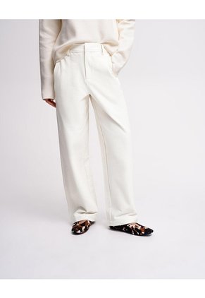 Pantalón Wide Leg Tiro Alto Crema Mujer Beige