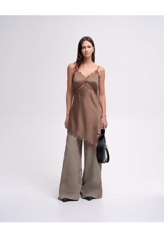 Vestido Asimétrico Satinado Café Mujer Cafe PUNTO BLANCO