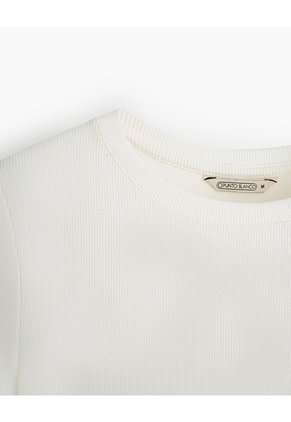 Camiseta Slim Rib Algodón Crudo Mujer Beige