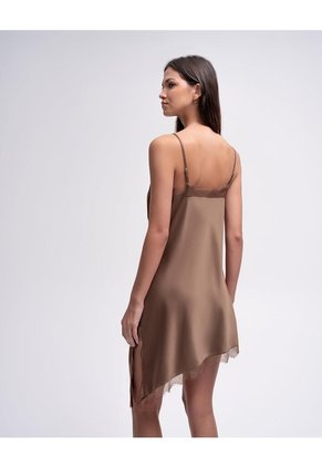 Vestido Asimétrico Satinado Café Mujer Cafe