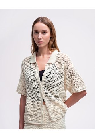 Camisa Manga Corta Tejido Caqui Mujer Beige PUNTO BLANCO