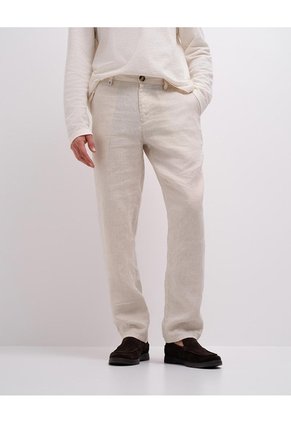 Pantalón Chino Regular Lino Caqui Hombre Beige
