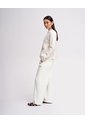Pantalón Wide Leg Tiro Alto Crema Mujer Beige de PUNTO BLANCO