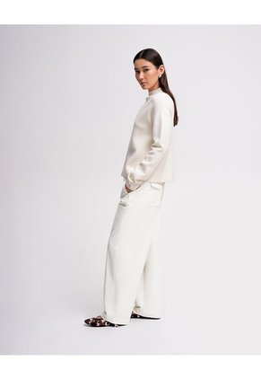 Pantalón Wide Leg Tiro Alto Crema Mujer Beige