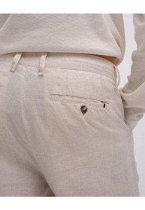 Pantalón Chino Regular Lino Caqui Hombre Beige