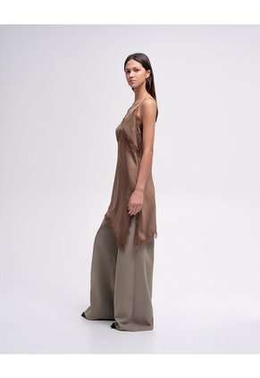 Vestido Asimétrico Satinado Café Mujer Cafe