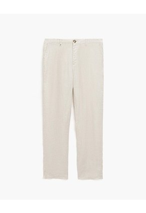 Pantalón Chino Regular Lino Caqui Hombre Beige
