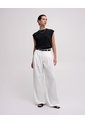 Pantalón Wide Leg Tiro Alto Blanco Mujer Blanco de PUNTO BLANCO