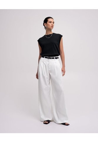 Pantalón Wide Leg Tiro Alto Blanco Mujer Blanco PUNTO BLANCO