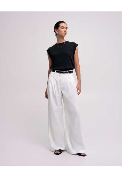Pantalón Wide Leg Tiro Alto Blanco Mujer Blanco