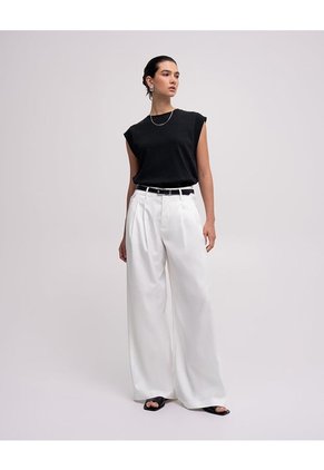 Pantalón Wide Leg Tiro Alto Blanco Mujer Blanco