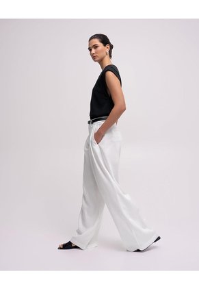 Pantalón Wide Leg Tiro Alto Blanco Mujer Blanco