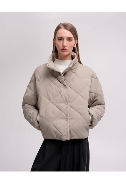 Chaqueta Acolchada Cuello Alto Avena Mujer Beige