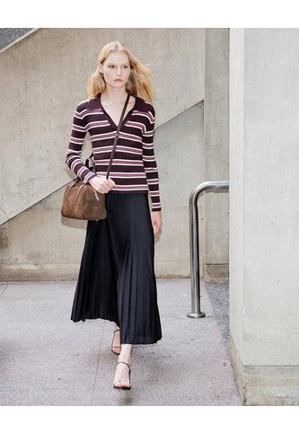 Falda Midi Plisada Tiro Alto Negra Mujer Negro PUNTO BLANCO