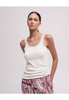 Camiseta Esqueleto Regular Rib Avena Mujer Beige