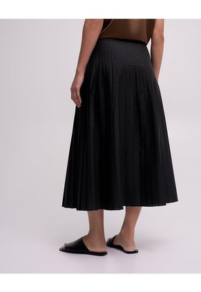 Falda Midi Plisada Tiro Alto Negra Mujer Negro