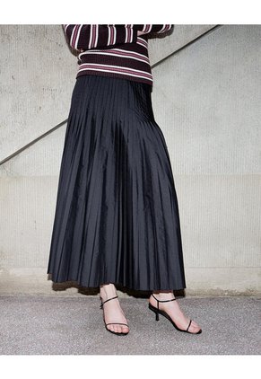 Falda Midi Plisada Tiro Alto Negra Mujer Negro