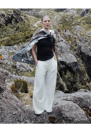 Pantalón Wide Leg Tiro Alto Blanco Mujer Blanco