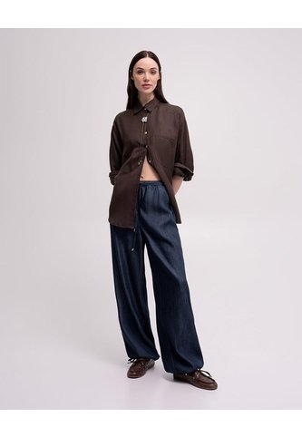 Pantalón Confort Tiro Medio índigo Oscuro Mujer Azul PUNTO BLANCO
